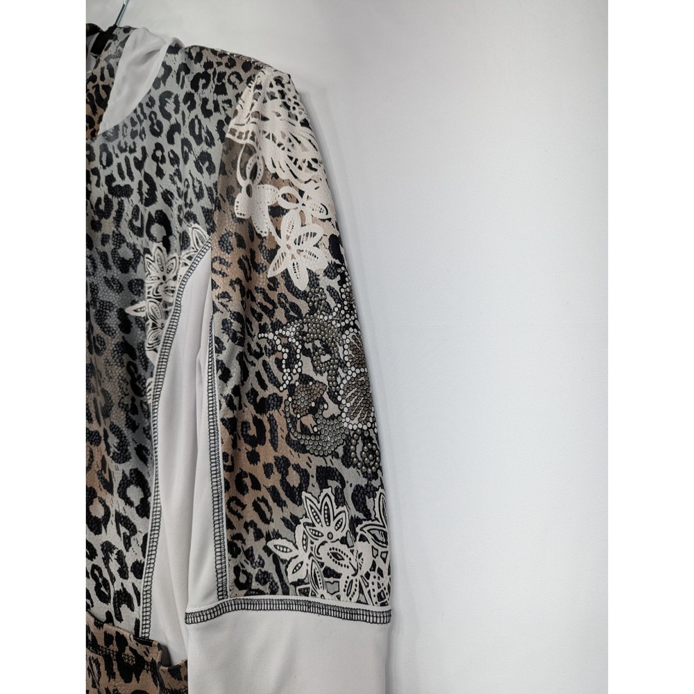 Joseph Ribkoff Leopard Print‎ Lace Embellished Zip Front Hooded Jacket Women 12 - Picture 7 of 10